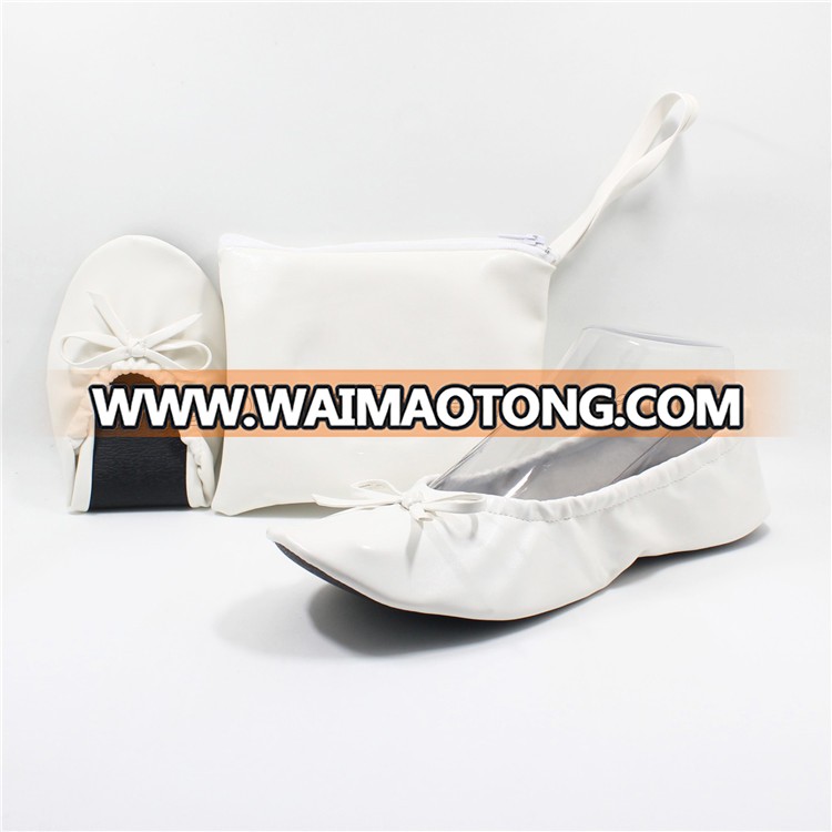 Hot Sale White Custom Bridal Foldable Ballet Flats Customized Wedding Dancing Folding Ballet Shoes in Bag