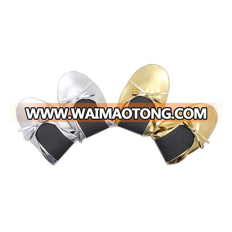 Hot Selling Gold Silver Black Women's Foldable Ballet Shoes Wedding Dancing Folding Ballet Flats Wholesale